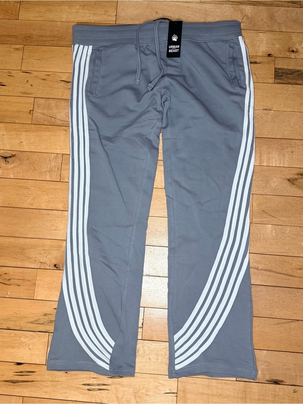 Urban Beast 'Stripped' French Terry Stacked Flared Joggers Grey Men’s XL